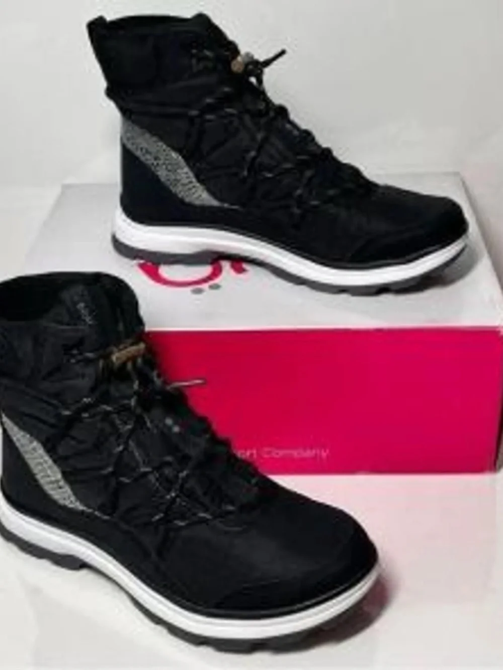 New Ryka Water Repellant Bungee Winter Boots Brae Exotic Black Ankle Bootie